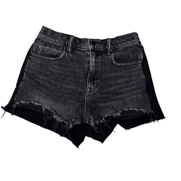 Alexander Wang Denim Jean Shorts Bite Clash, Black Denim Front Fleece Back Sz 26 - Picture 2 of 8